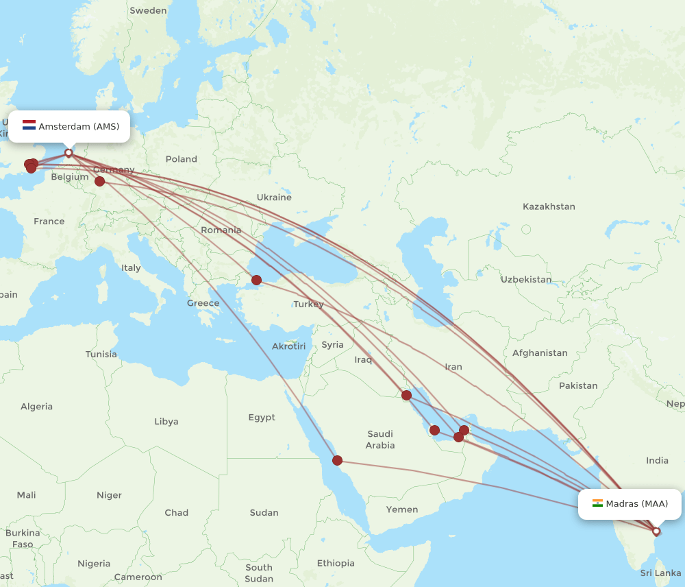 AMS-MAA flight routes