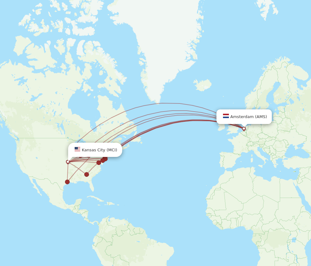 AMS-MCI flight routes