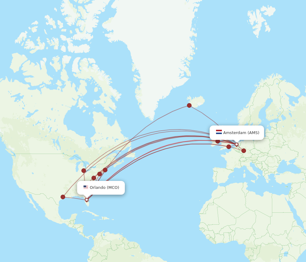 AMS to MCO flights and routes map
