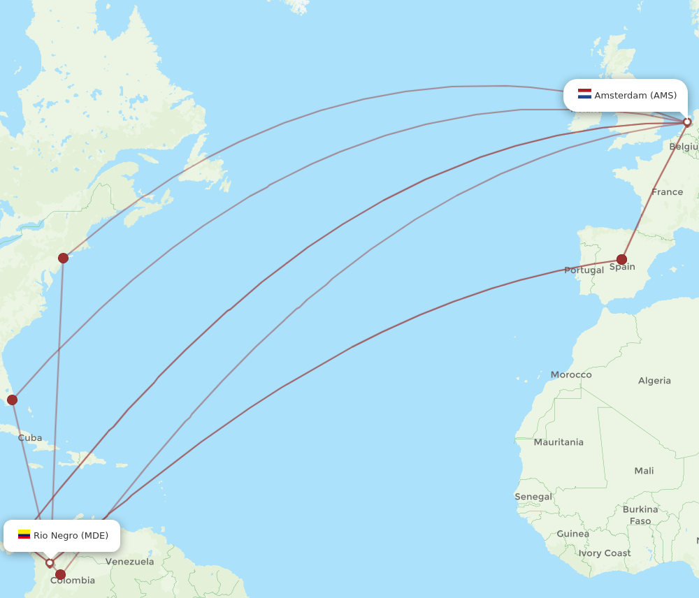 AMS-MDE flight routes