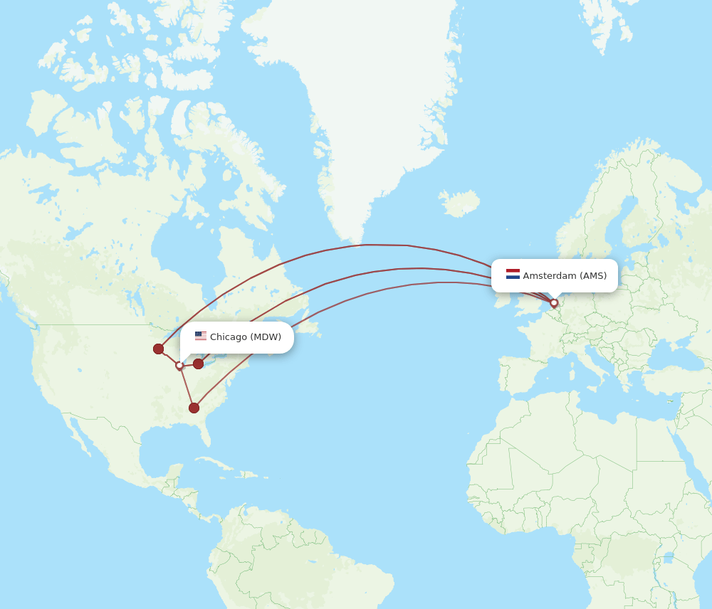 AMS-MDW flight routes