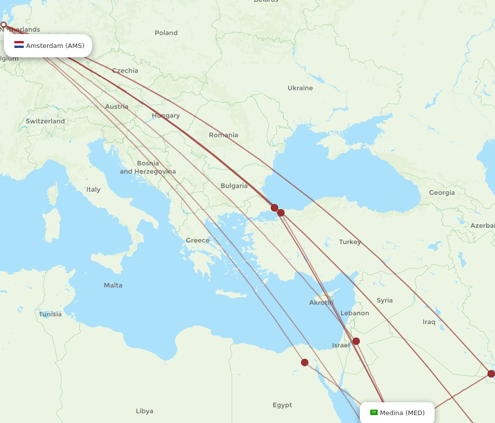 AMS-MED flight routes