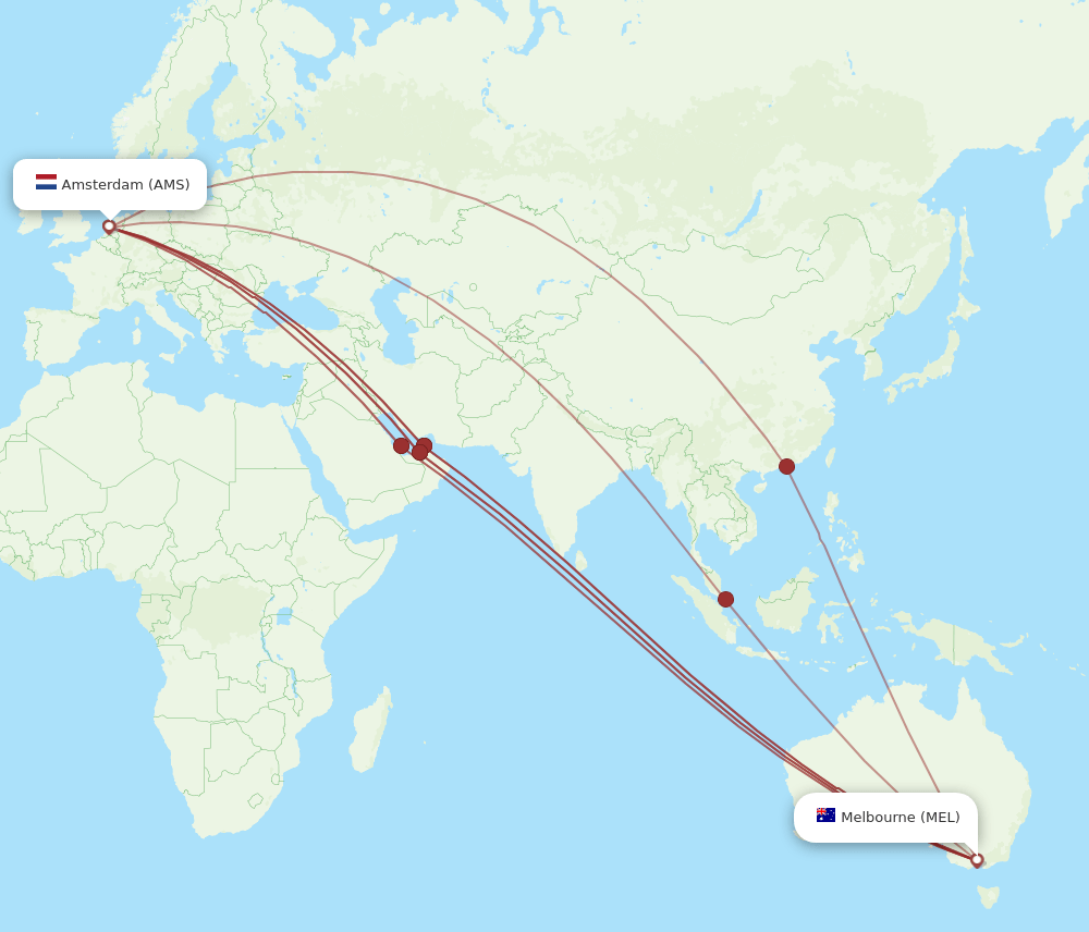 AMS-MEL flight routes
