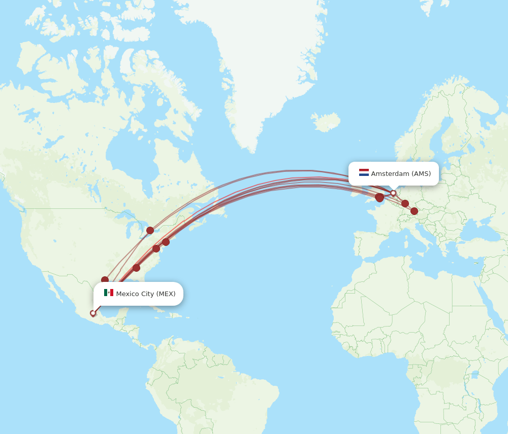 AMS-MEX flight routes