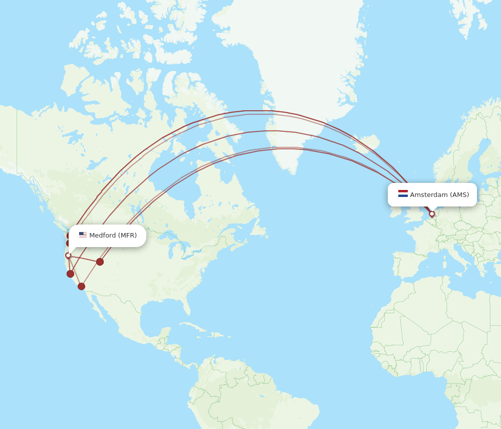 AMS-MFR flight routes