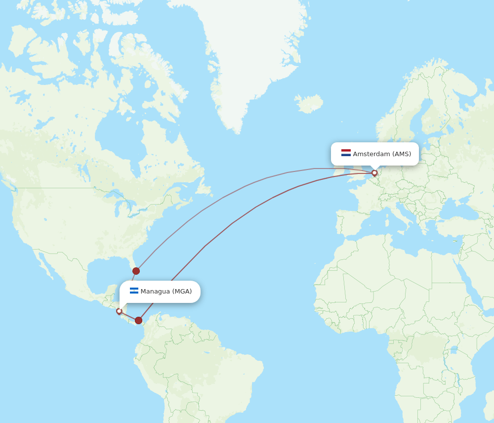 AMS to MGA flights and routes map