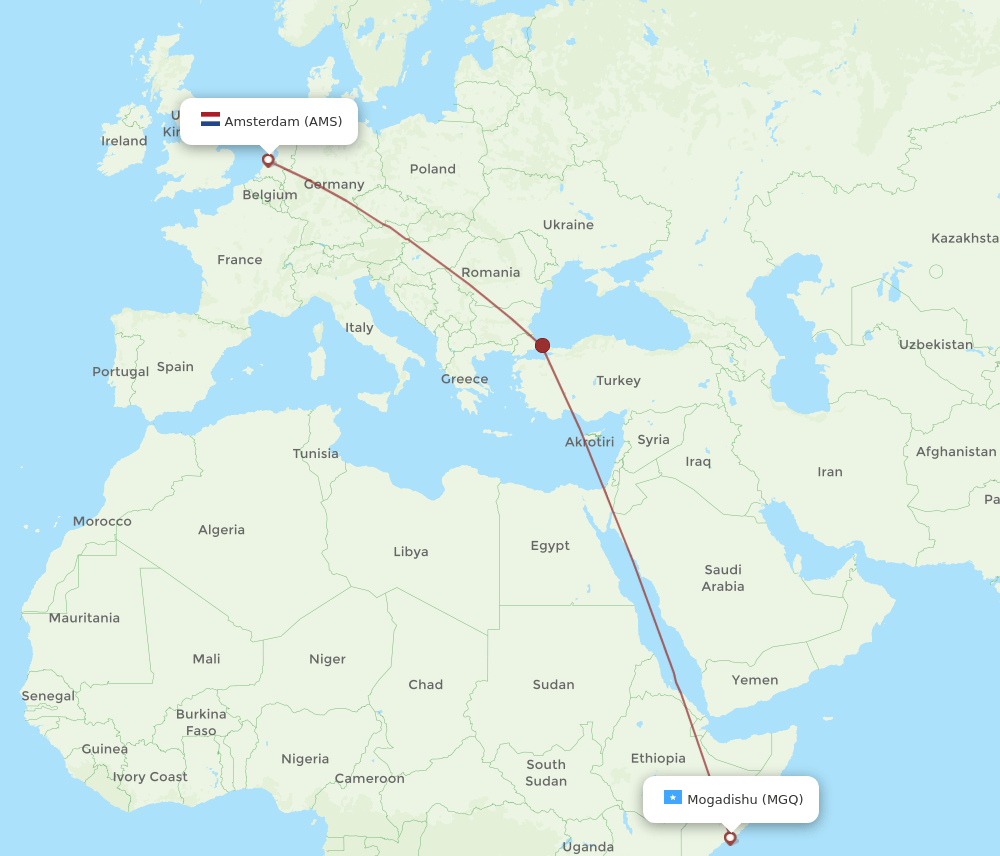 AMS-MGQ flight routes