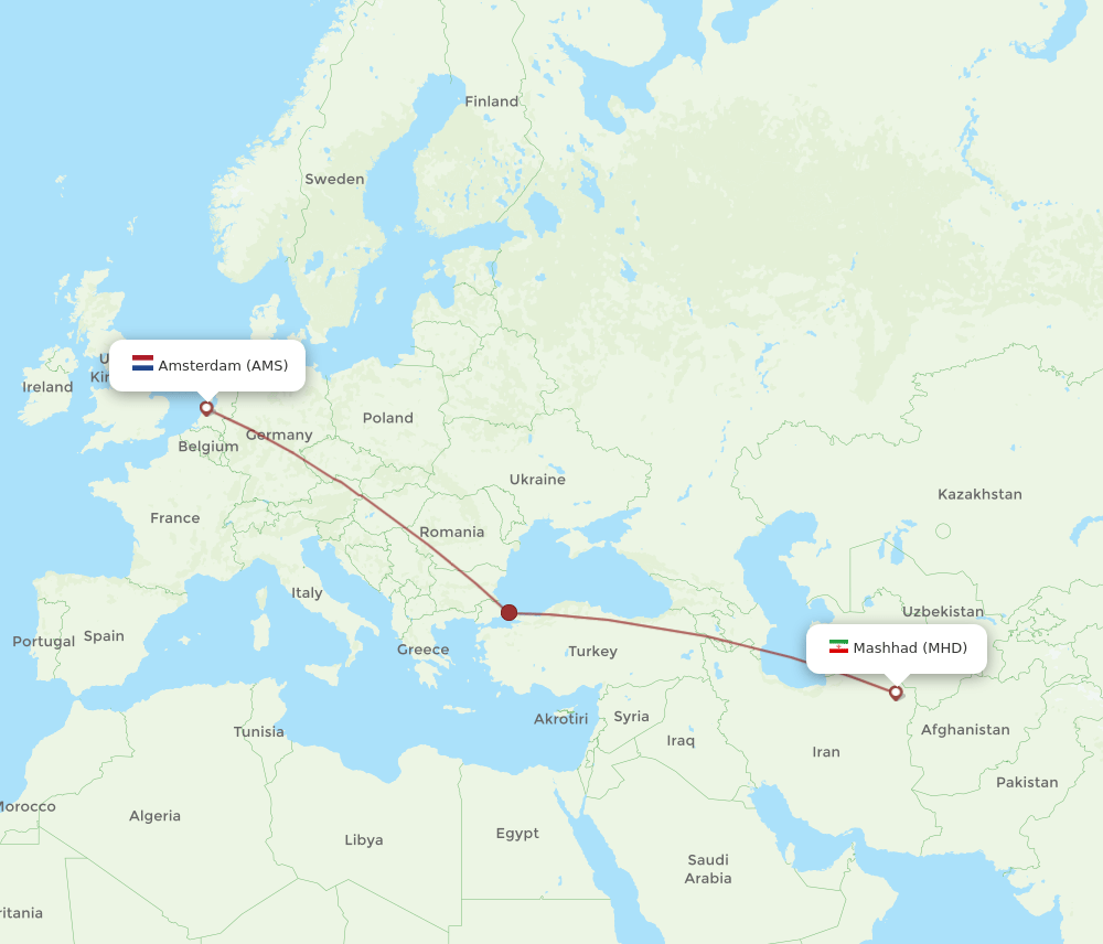 AMS to MHD flights and routes map
