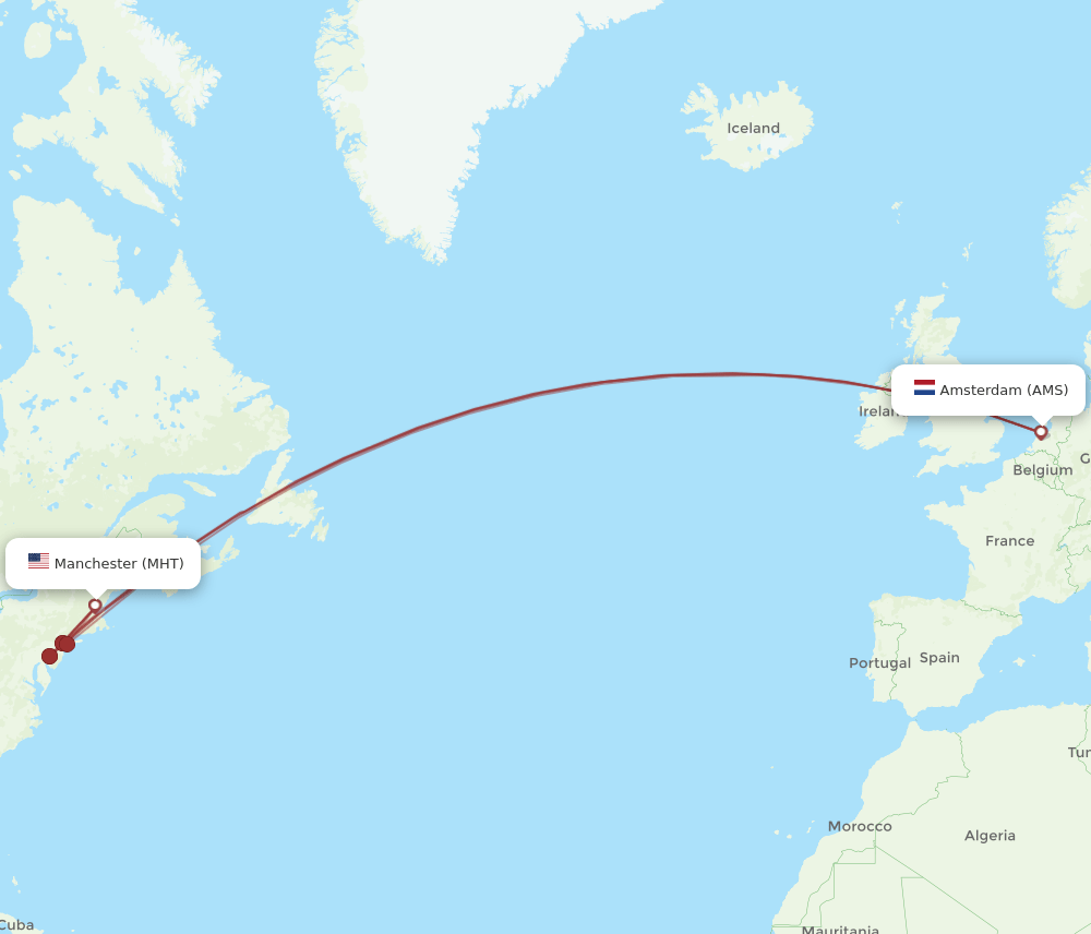 AMS-MHT flight routes