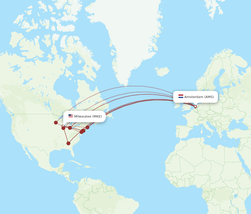 AMS-MKE flight routes