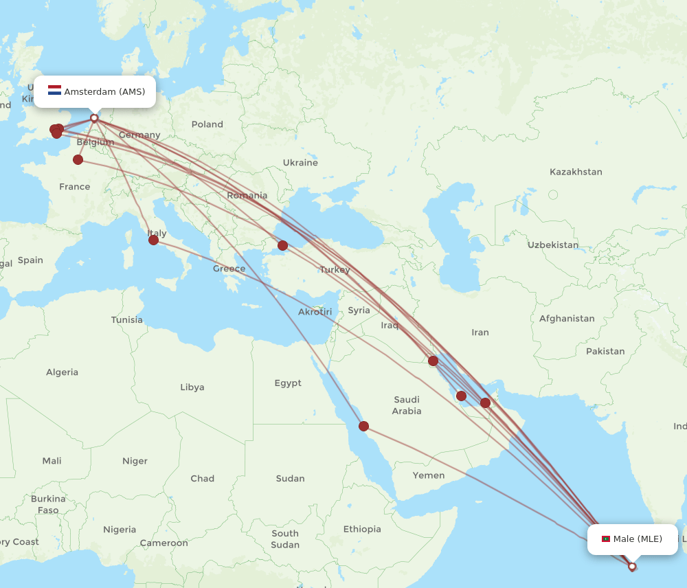 AMS-MLE flight routes