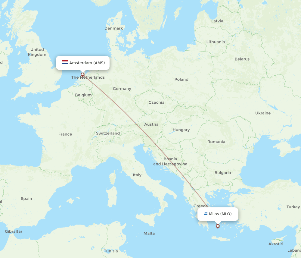 AMS to MLO flights and routes map