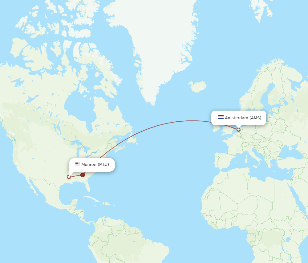 AMS-MLU flight routes