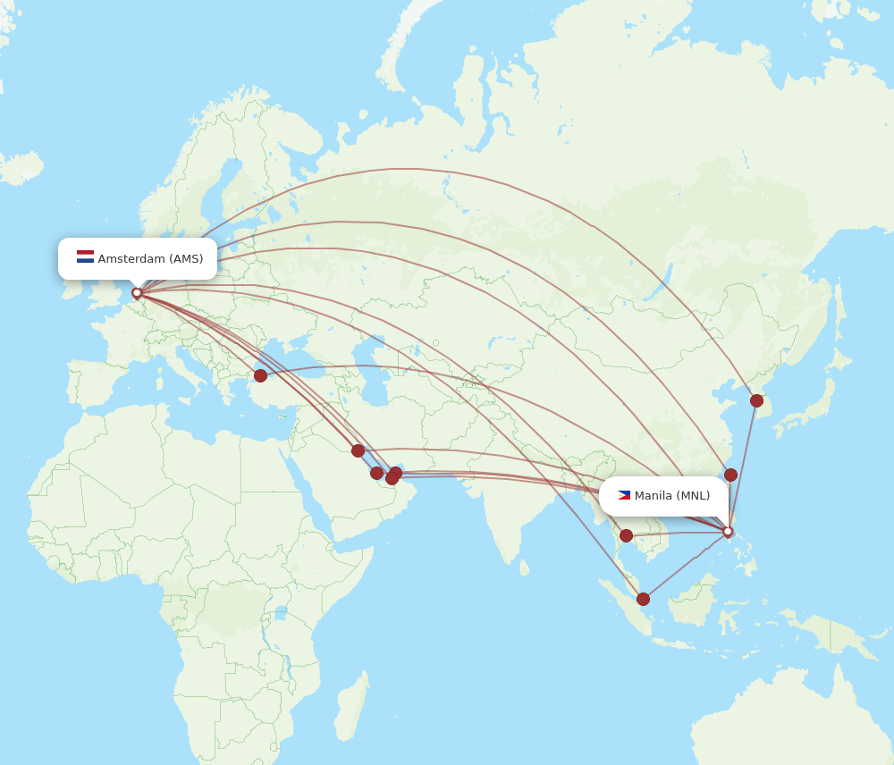 AMS-MNL flight routes