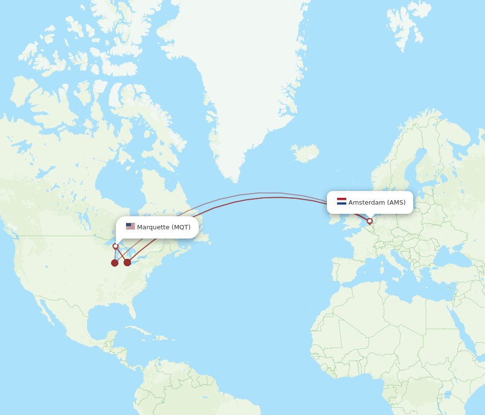 AMS to MQT flights and routes map