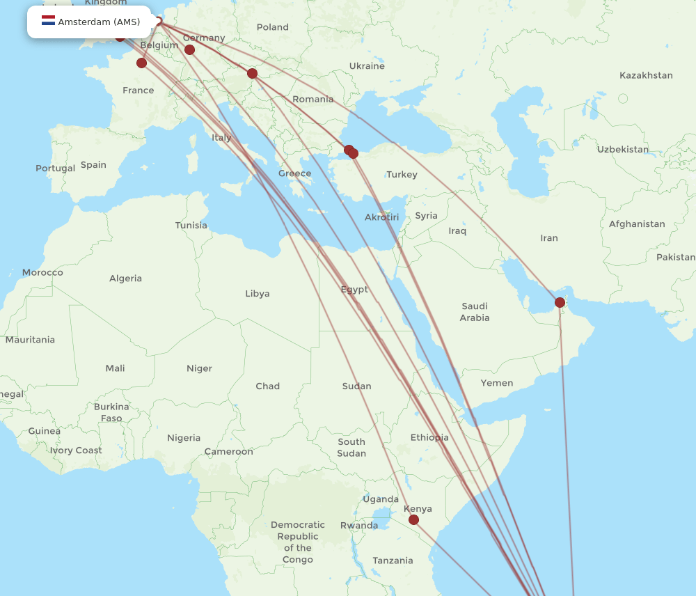 AMS-MRU flight routes