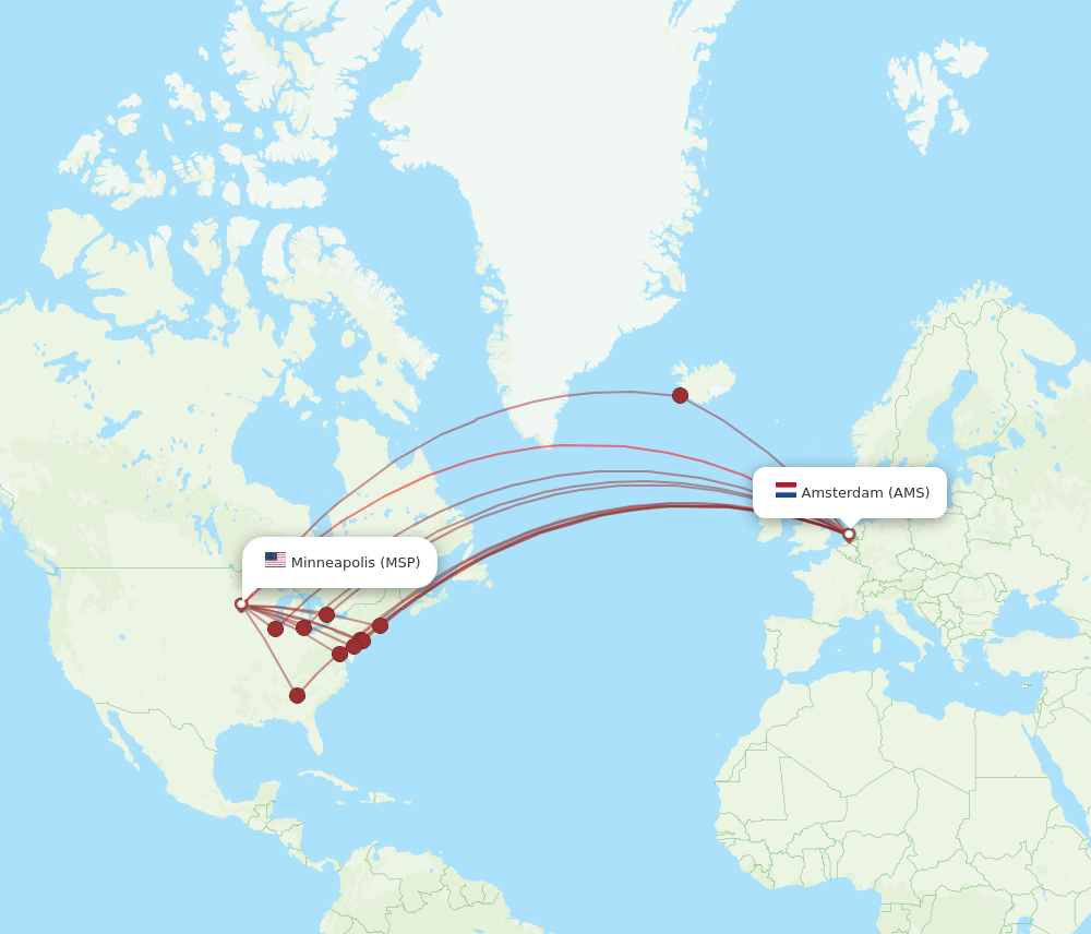 AMS to MSP flights and routes map