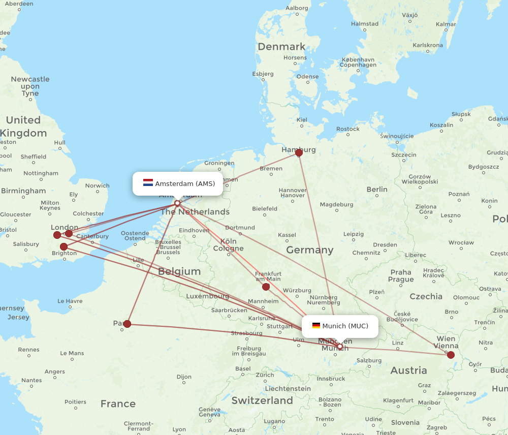 AMS to MUC flights and routes map