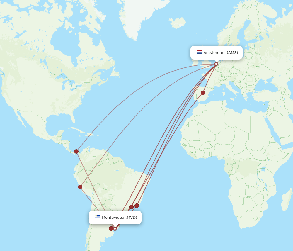 AMS-MVD flight routes