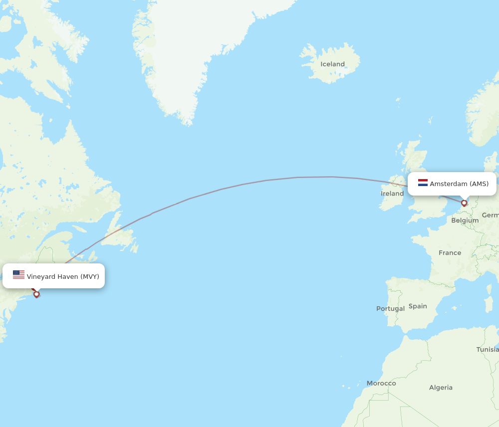 AMS to MVY flights and routes map