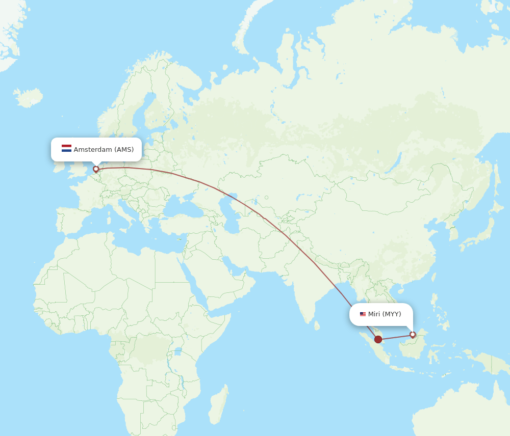 AMS-MYY flight routes