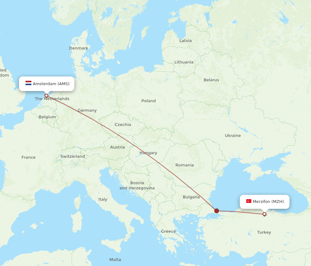 AMS to MZH flights and routes map