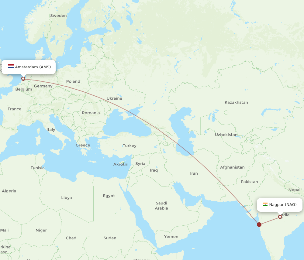 AMS-NAG flight routes