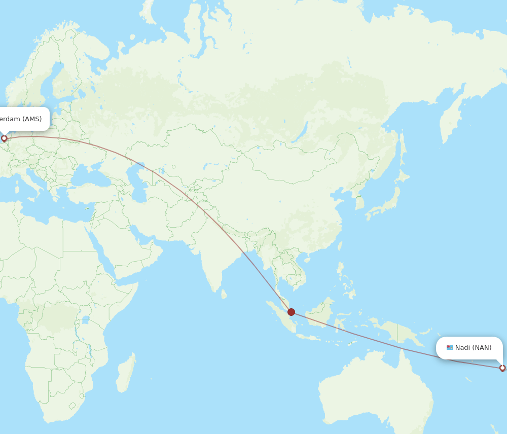 AMS to NAN flights and routes map