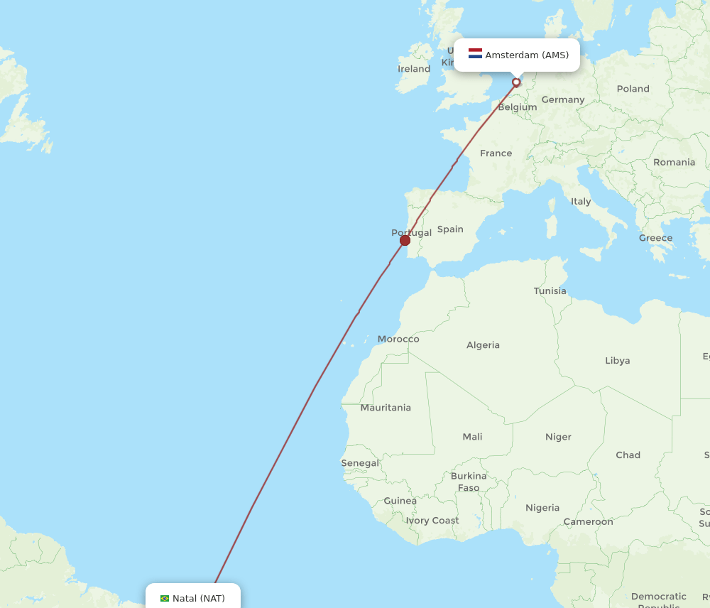 AMS to NAT flights and routes map