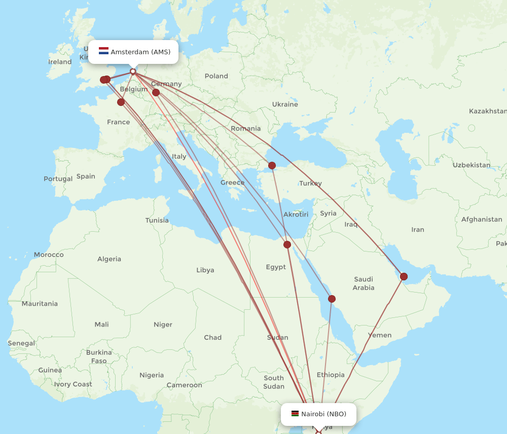 AMS-NBO flight routes