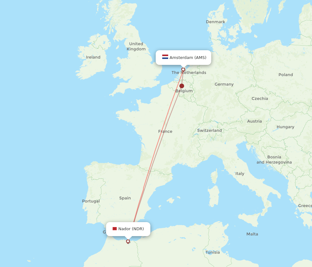 AMS-NDR flight routes
