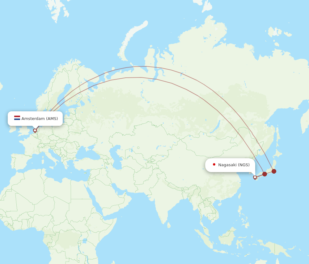 AMS to NGS flights and routes map