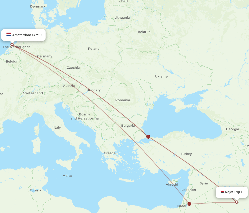 AMS to NJF flights and routes map