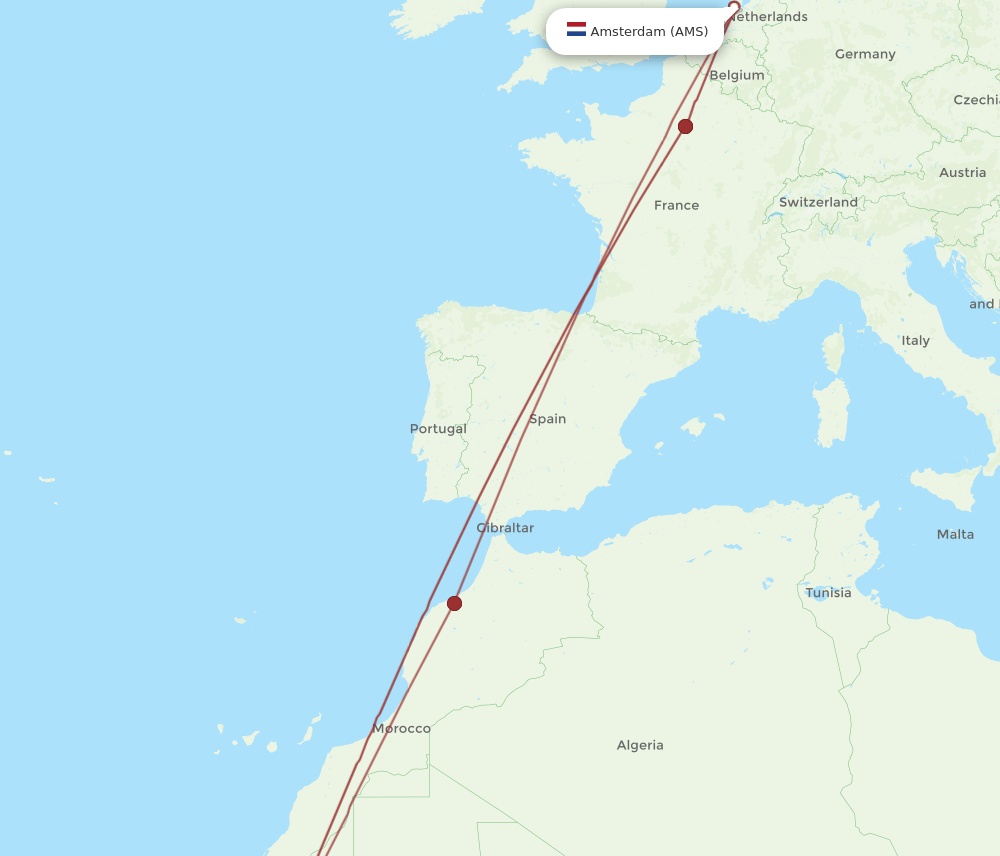 AMS-NKC flight routes