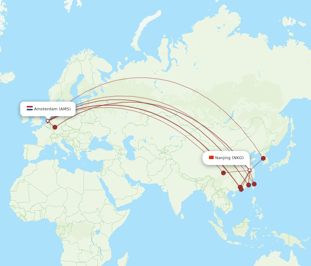 AMS-NKG flight routes