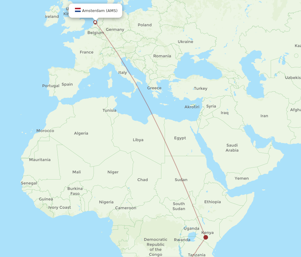 AMS-NLA flight routes