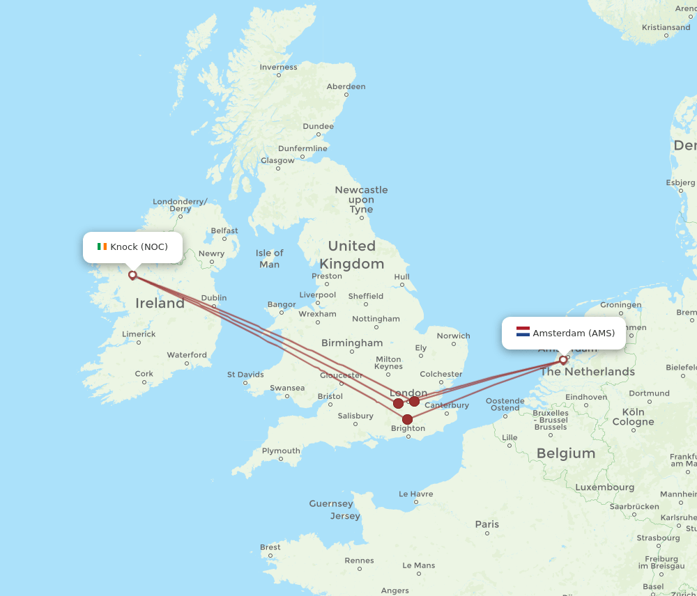 AMS to NOC flights and routes map