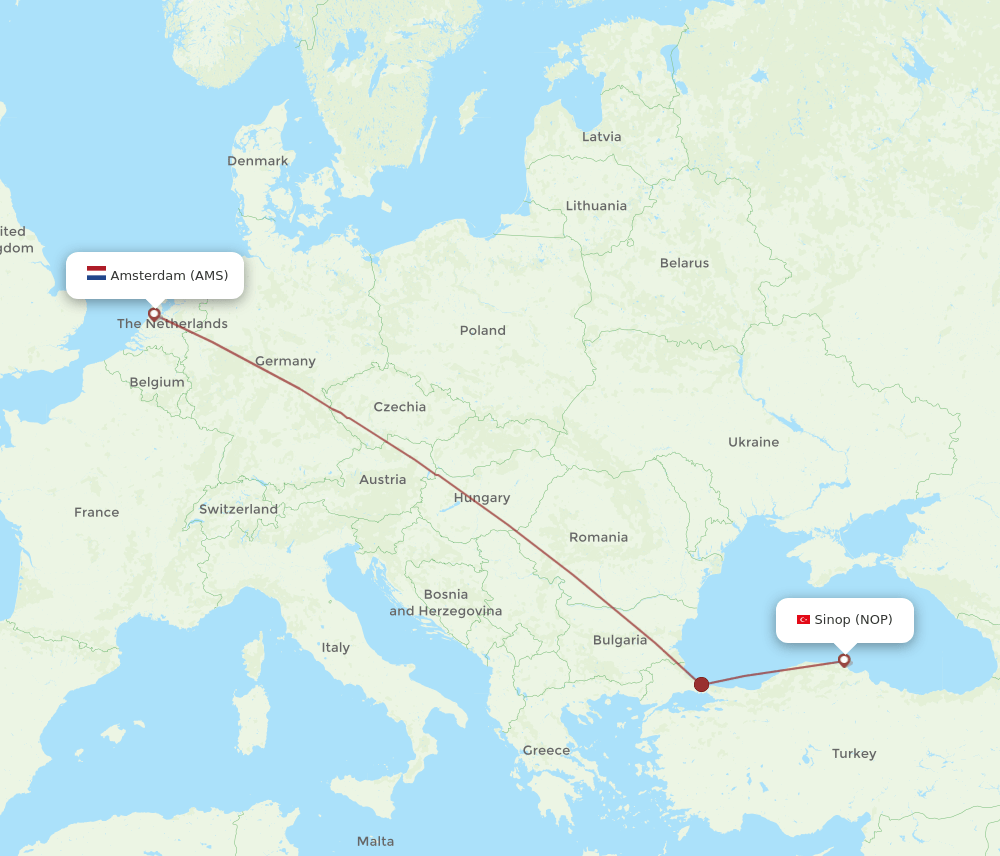 AMS-NOP flight routes