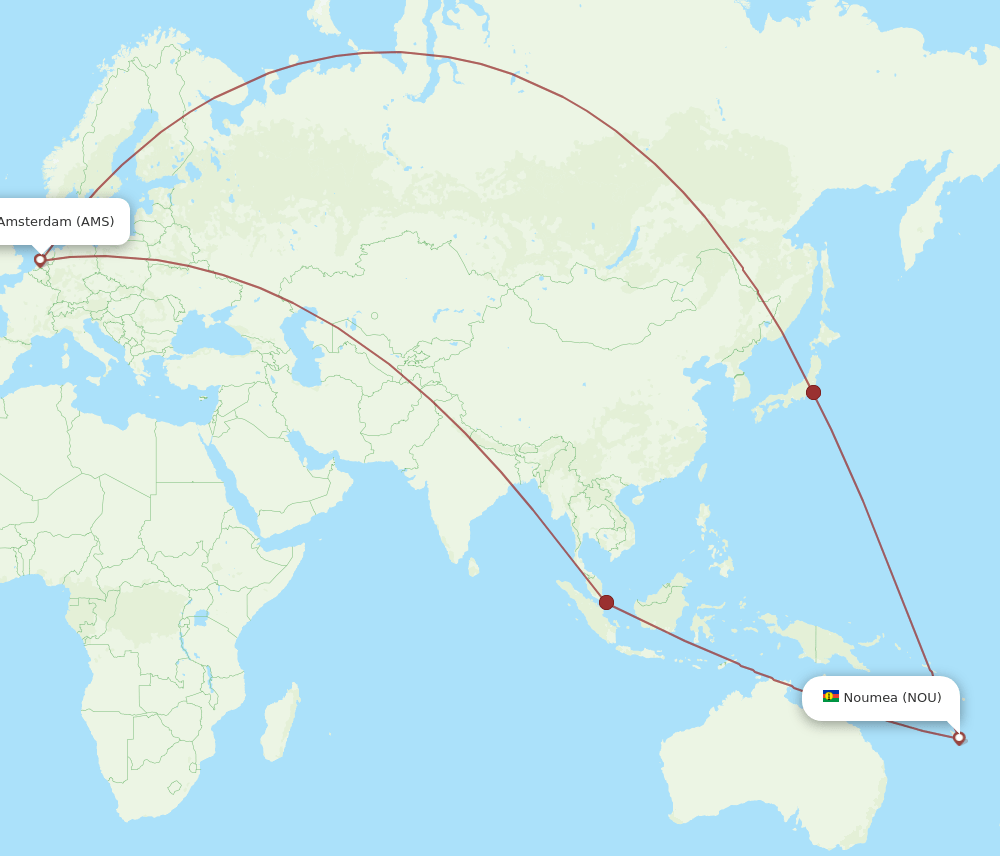 AMS-NOU flight routes