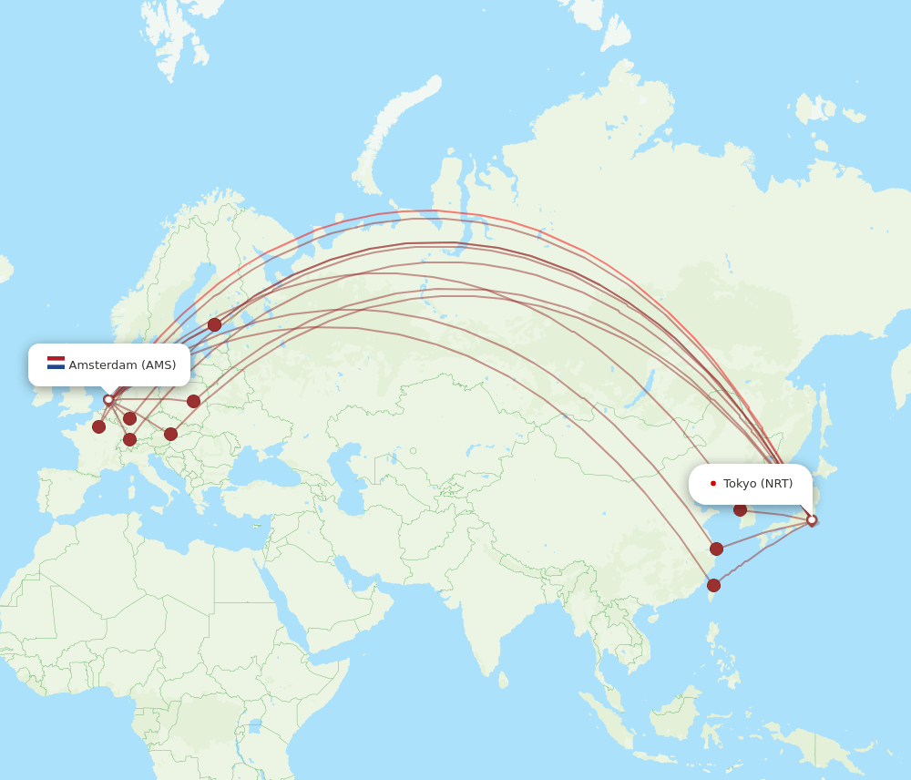 AMS-NRT flight routes