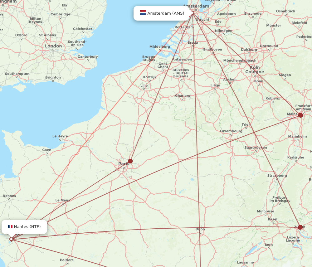 AMS to NTE flights and routes map