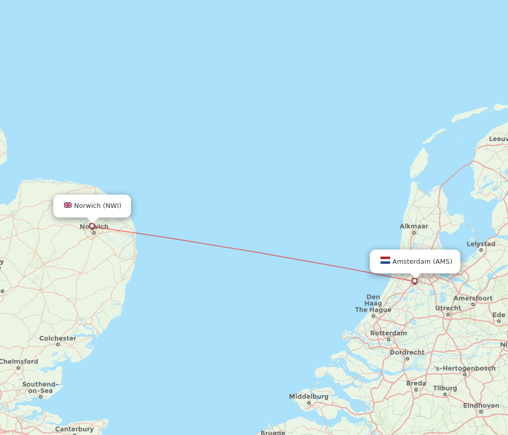 Amsterdam - Norwich route map and flight paths