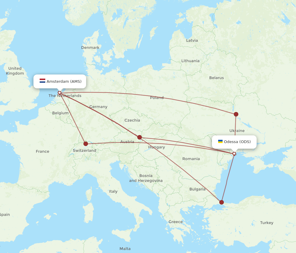 AMS to ODS flights and routes map
