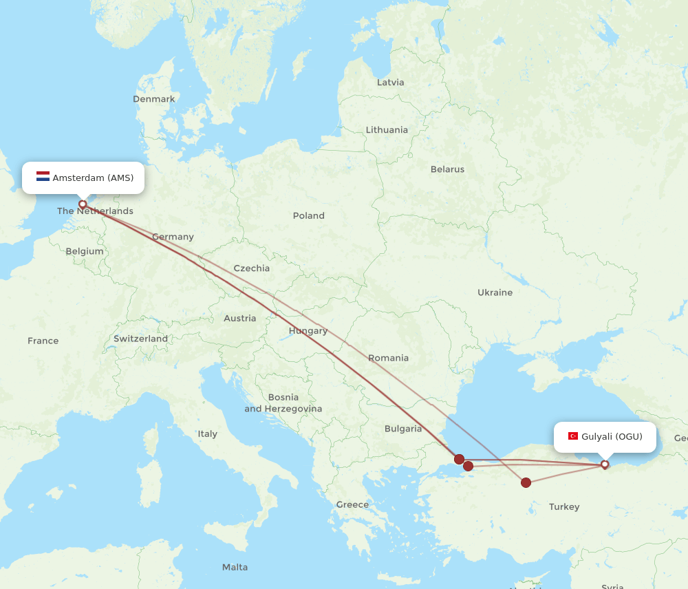 AMS-OGU flight routes