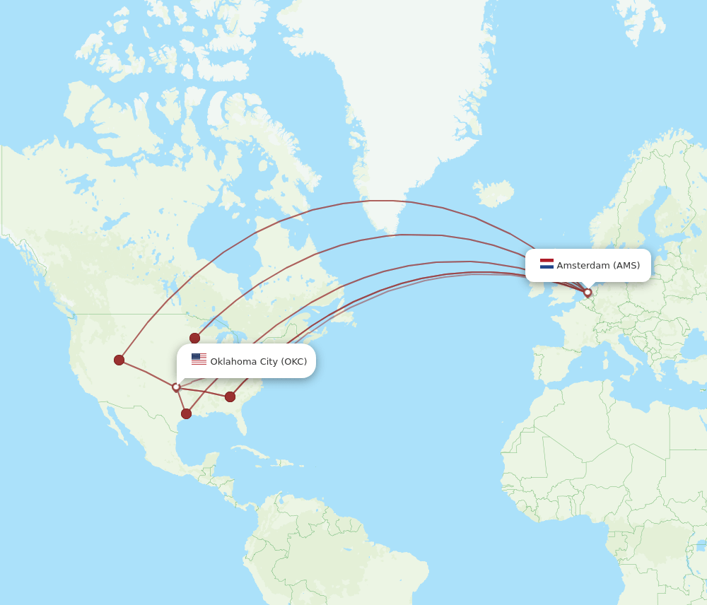 AMS-OKC flight routes