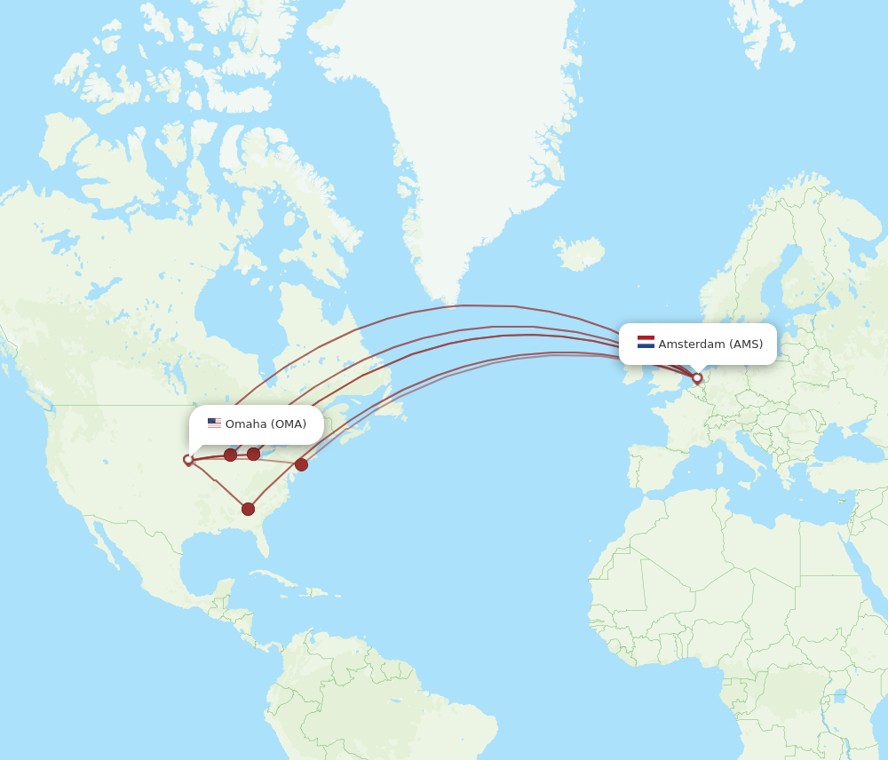 AMS-OMA flight routes