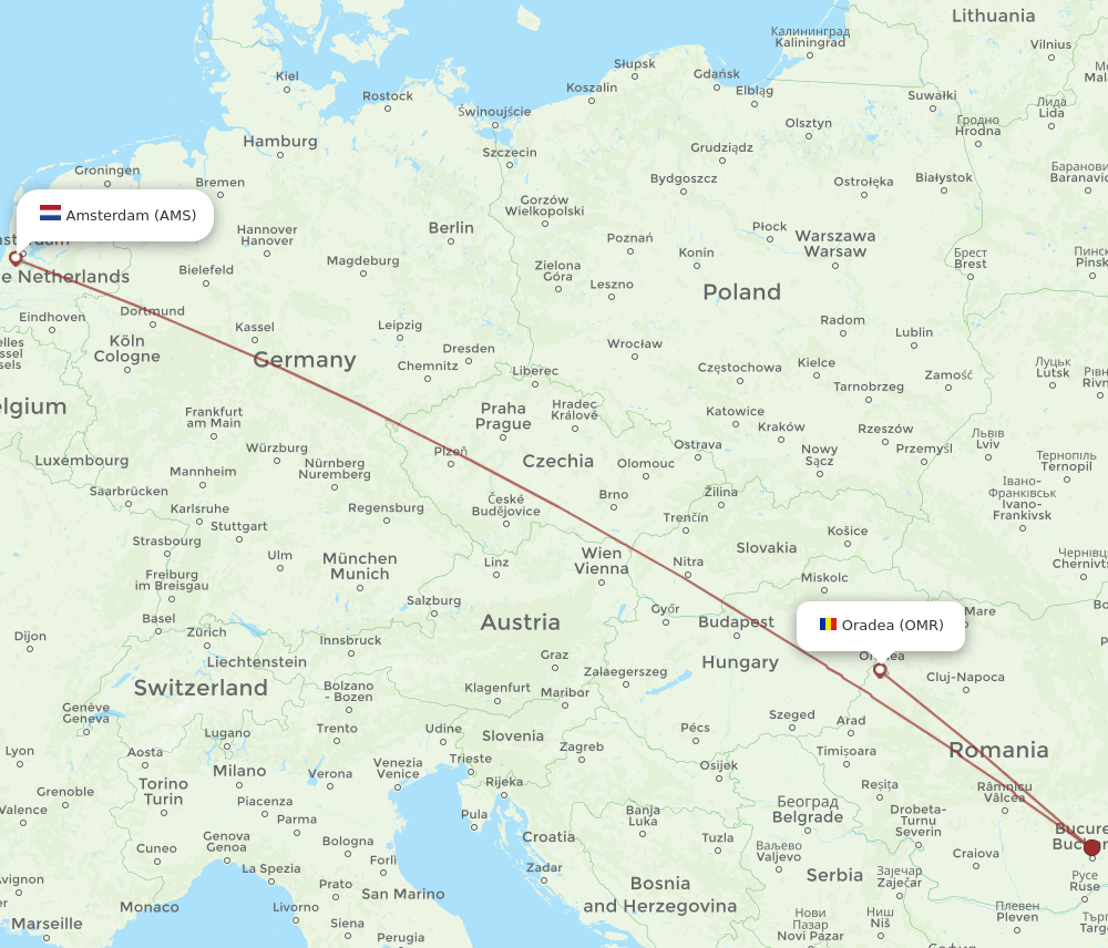 AMS to OMR flights and routes map