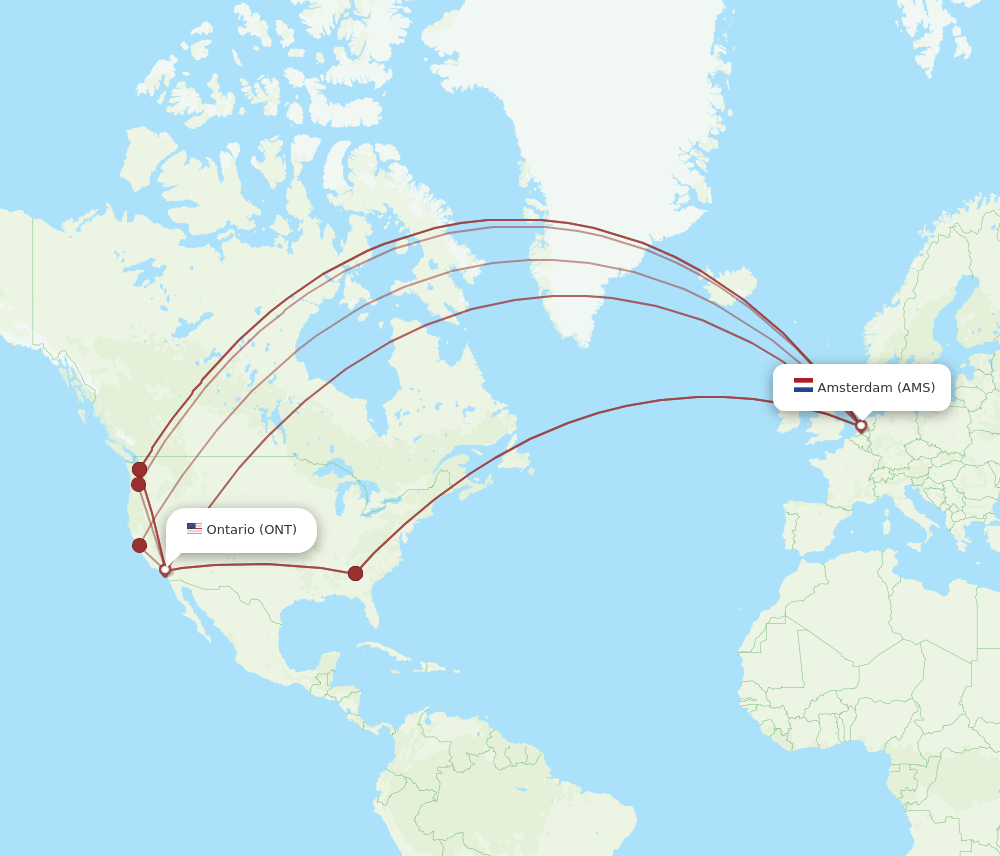 AMS-ONT flight routes