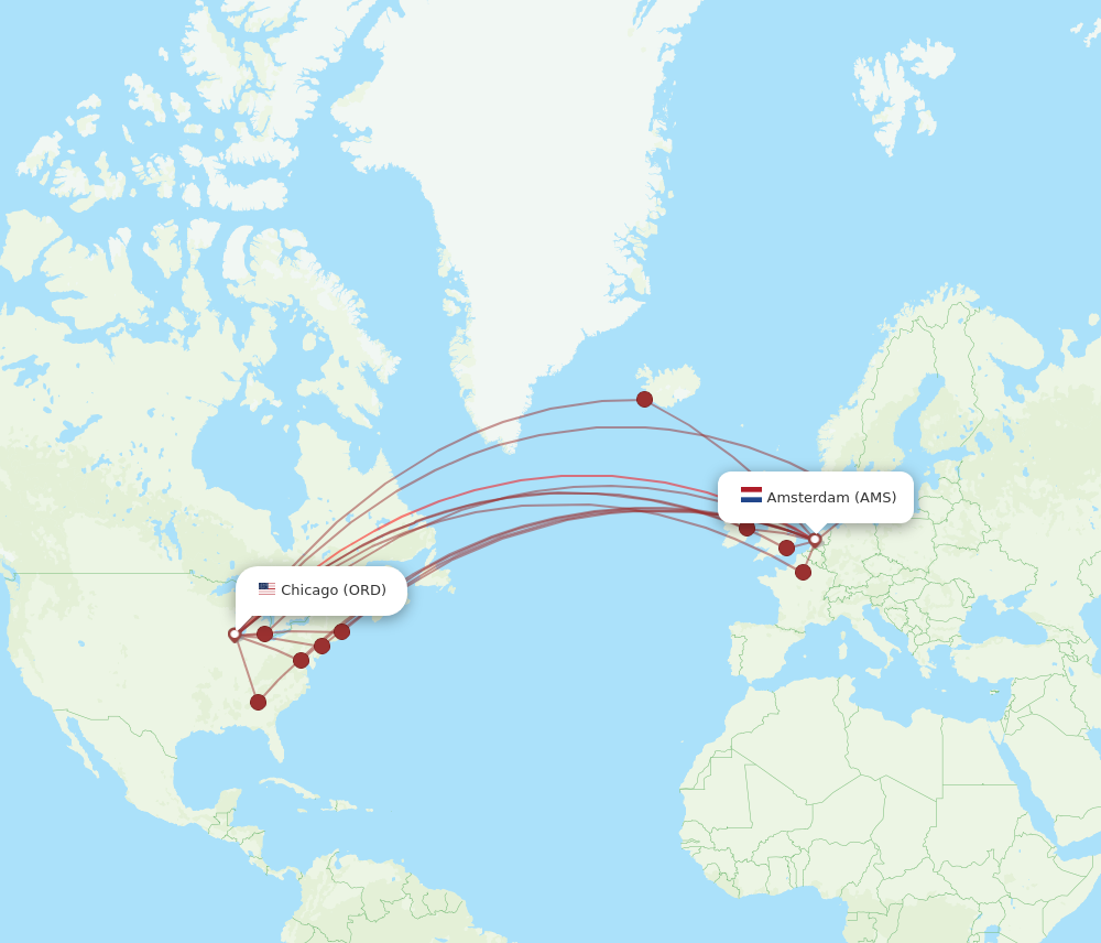 AMS to ORD flights and routes map