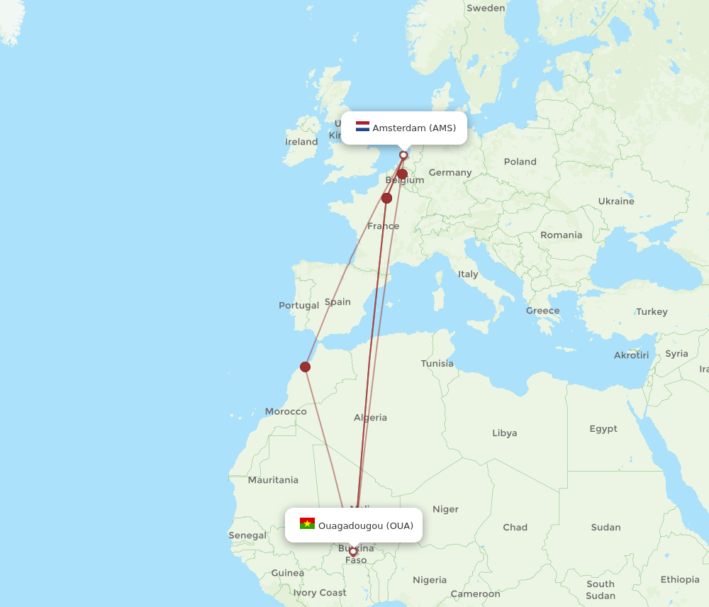 AMS to OUA flights and routes map
